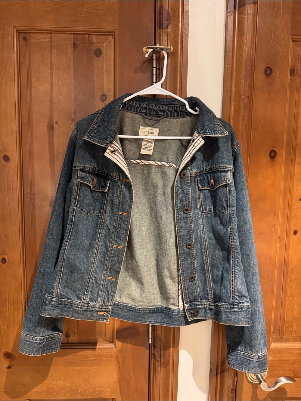L.L. Bean Denim Jean Jacket in Blue with Stripe Trim